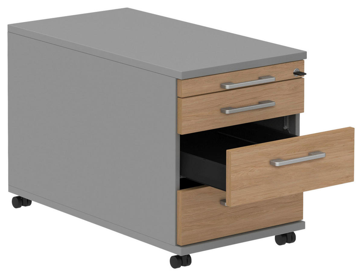 ROLLCONTAINER 42,7/54,4/80 cm  - Eichefarben/Alufarben, Konventionell, Holzwerkstoff/Metall (42,7/54,4/80cm) - Moderano