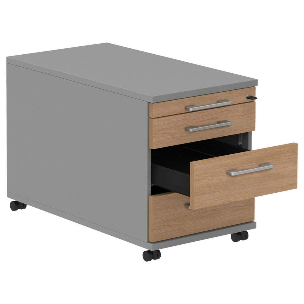 Thumbnail - Moderano Rollcontainer, Grau, Eiche, Alu, Metall, 4 Schubladen, 42.7x54.4x80 cm, Made in Germany, umfangreiches Zubehör ...