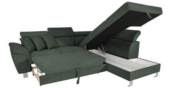 ECKSOFA inkl. Funktionen Waldgrün Cord  - Waldgrün/Silberfarben, Design, Textil/Metall (257/226cm) - Xora