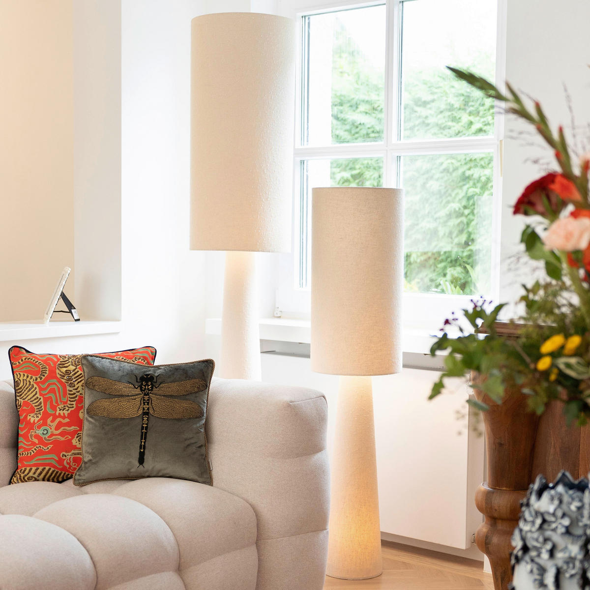 STEHLEUCHTE  30/130/30 cm   - Creme, Design, Textil/Metall (30/130/30cm) - Kare-Design