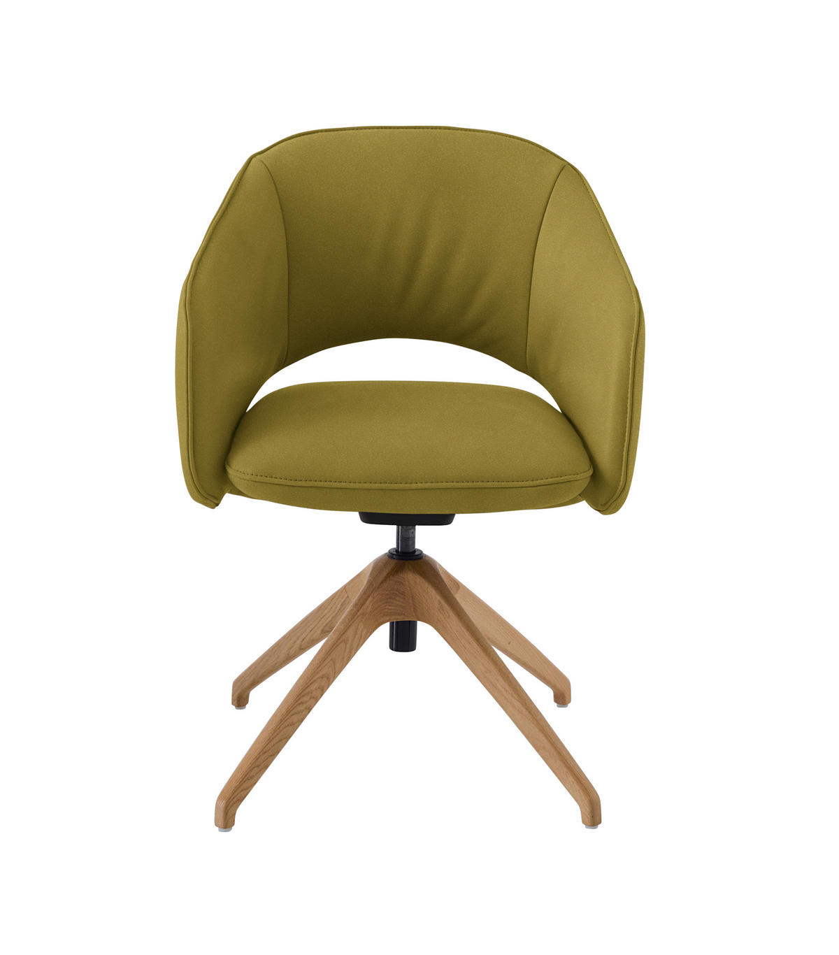 ARMLEHNSTUHL  Lederauswahl, Stoffauswahl, Wippfunktion, Sitzfläche 360° drehbar  Echtleder  - Schilfgrün/Wildeiche, Design, Leder/Holz (63/74-90/57-73cm) - Koinor