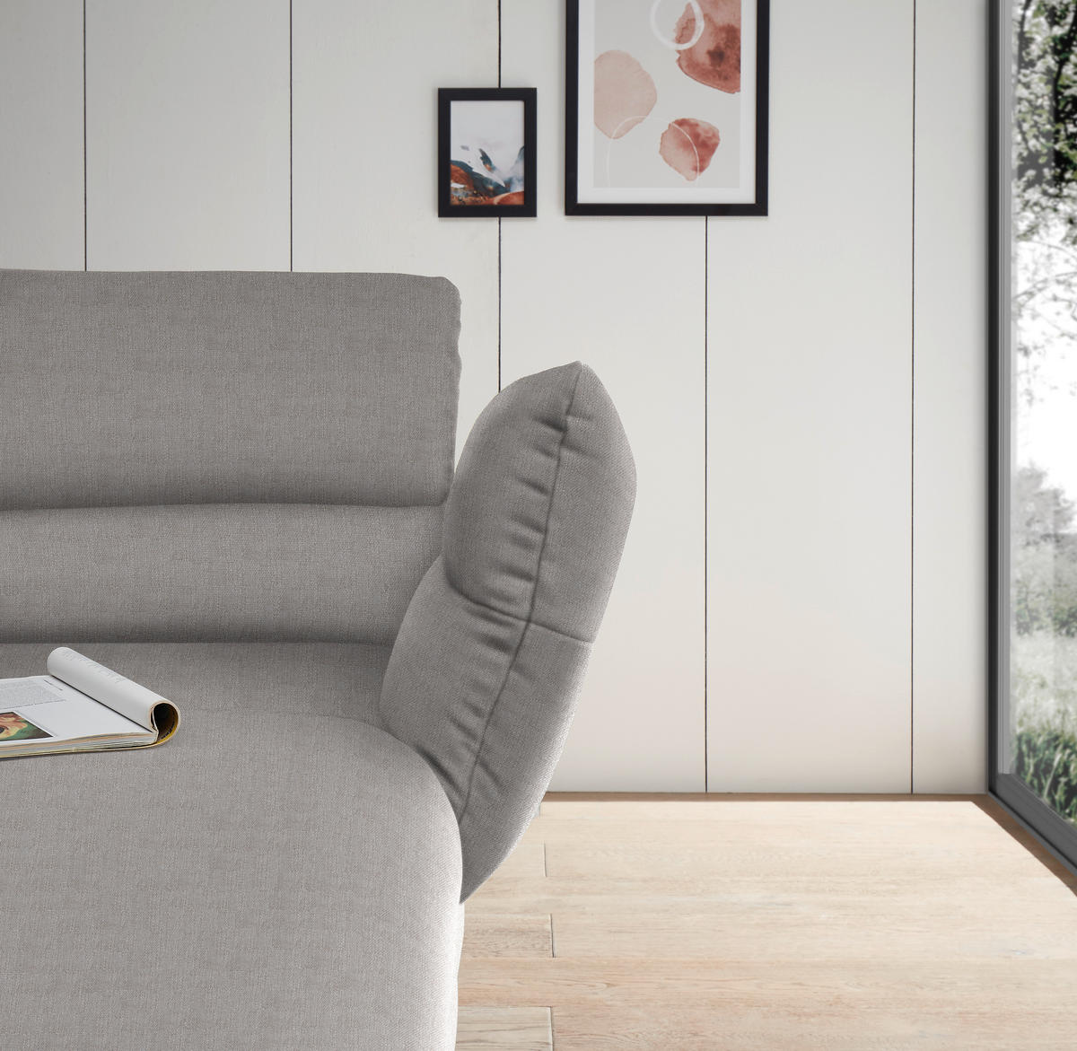 ECKSOFA in Flachgewebe Sandfarben  - Sandfarben/Schwarz, Design, Textil/Metall (279-327/176-217cm) - Dieter Knoll