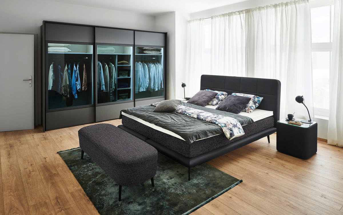 BOXSPRINGBETT 160/200 cm  in Anthrazit, Grau  - Anthrazit/Schwarz, Design, Textil/Metall (160/200cm) - Beldomo - Sleep
