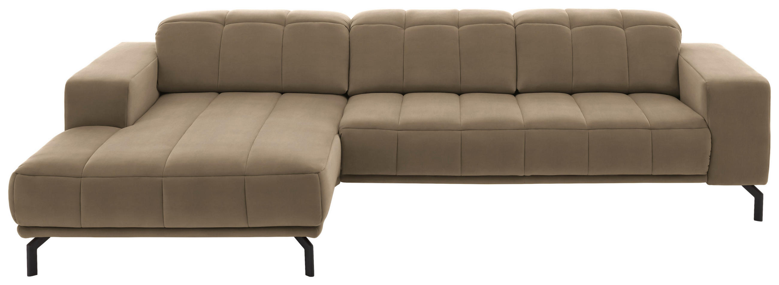 ECKSOFA Sandfarben Velours  - Sandfarben/Schwarz, Design, Textil/Metall (195/293cm) - Beldomo Style