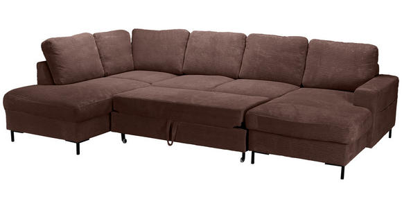 WOHNLANDSCHAFT Dunkelbraun Cord  - Dunkelbraun/Schwarz, KONVENTIONELL, Textil/Metall (197/303/148cm) - Carryhome