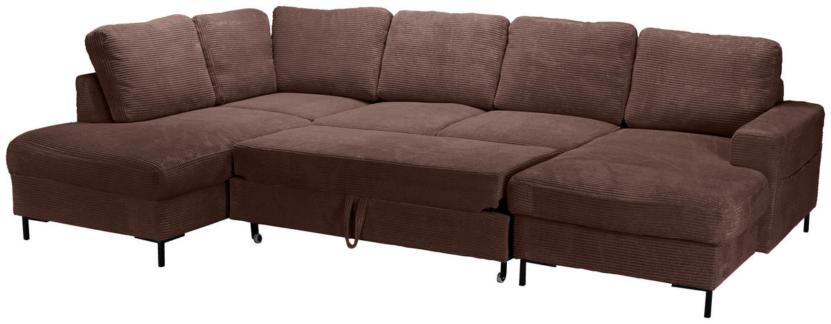 WOHNLANDSCHAFT Dunkelbraun Cord  - Dunkelbraun/Schwarz, KONVENTIONELL, Textil/Metall (197/303/148cm) - Carryhome