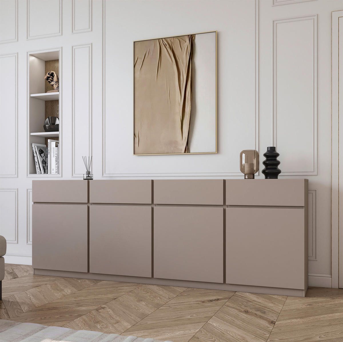 ŠIROKÁ KOMODA, béžová, 225/82,5/40 cm - béžová, Design, kompozitní dřevo (225/82,5/40cm) - MID.YOU