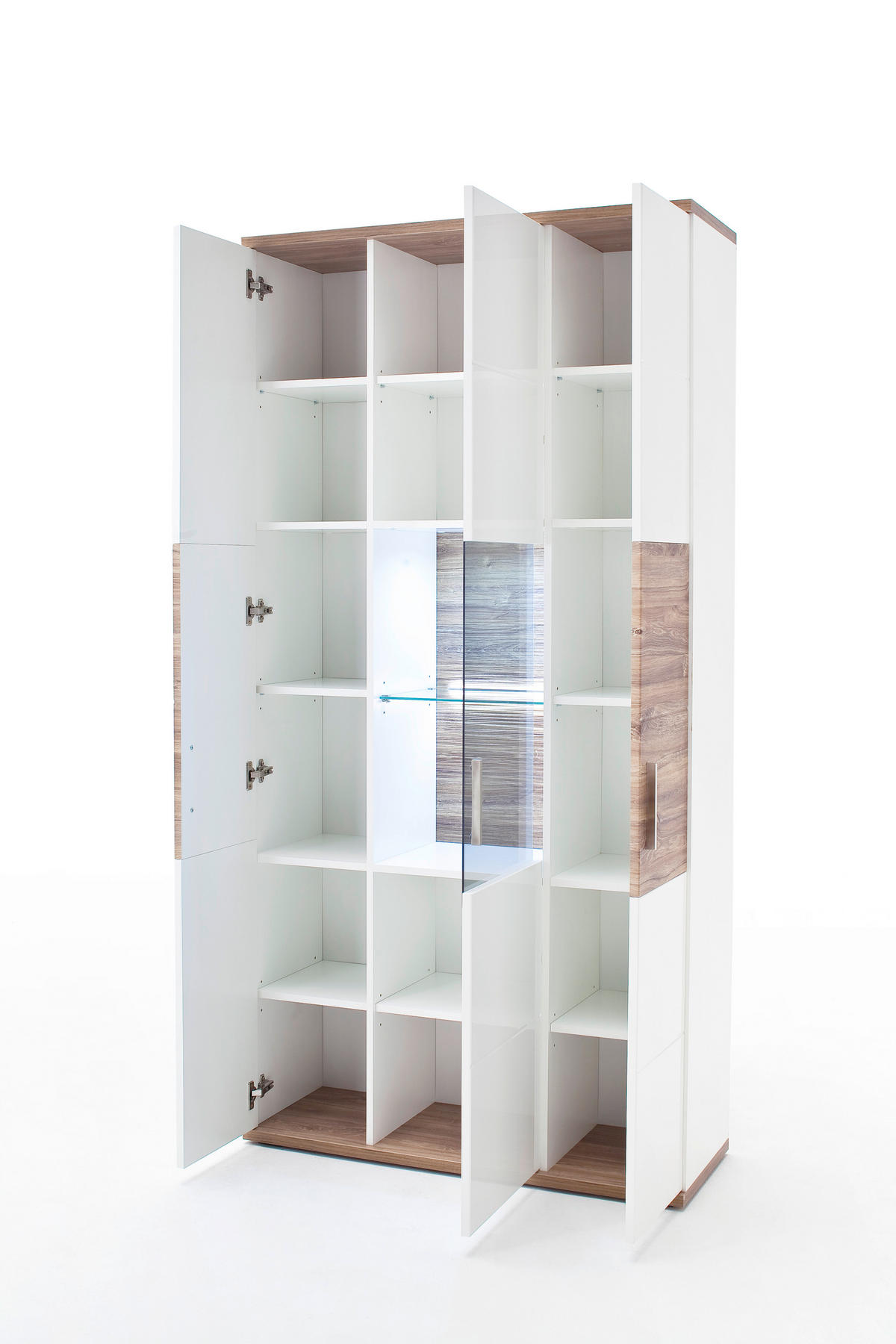VITRINENKOMBINATION  in Weiß, Eichefarben - Eichefarben/Weiß, Design, Glas/Holzwerkstoff (100/199/37cm) - Livetastic