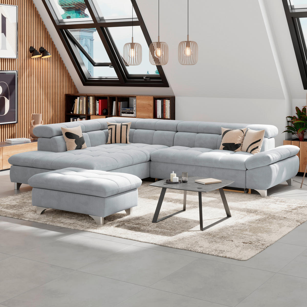 ECKSOFA Grau Chenille  - Chromfarben/Grau, KONVENTIONELL, Textil/Metall (234/312cm) - Livetastic
