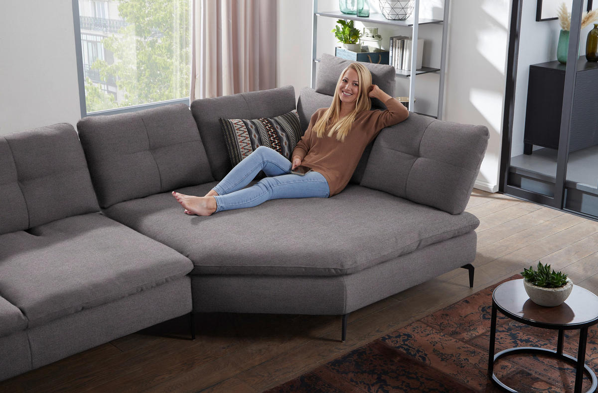 ECKSOFA in Flachgewebe Anthrazit  344/157 cm  - Anthrazit/Schwarz, Design, Textil/Metall (344/157cm) - Chilliano