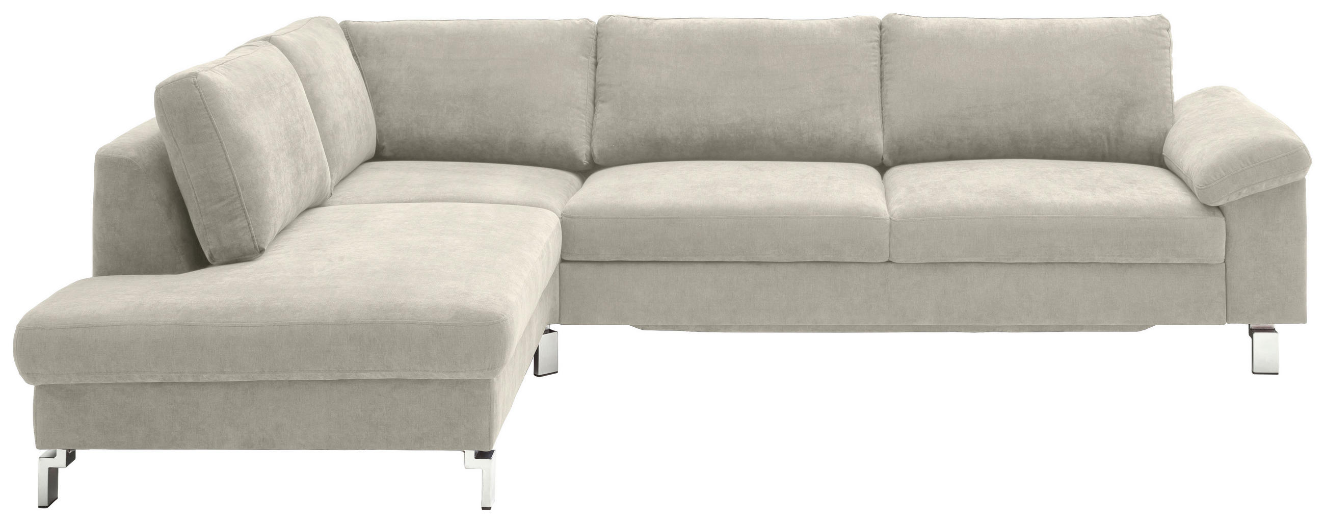 ECKSOFA Creme Velours Rücken echt  - Chromfarben/Creme, Design, Textil/Metall (200/281cm) - Hom`in
