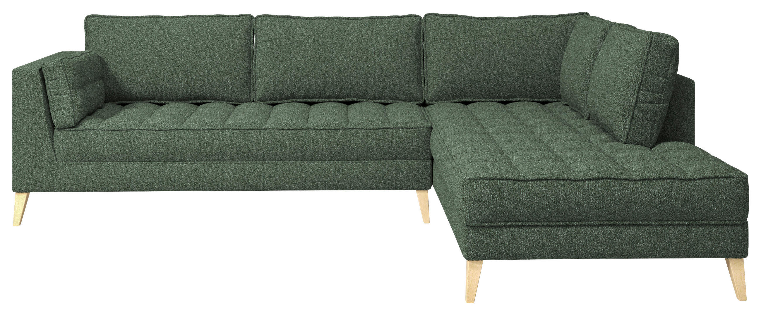 ECKSOFA in Bouclé Dunkelgrün  - Dunkelgrün/Naturfarben, Design, Holzwerkstoff/Textil (310/204cm) - MID.YOU