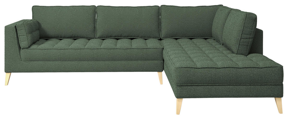 ECKSOFA in Bouclé Dunkelgrün  - Dunkelgrün/Naturfarben, Design, Holzwerkstoff/Textil (310/204cm) - MID.YOU