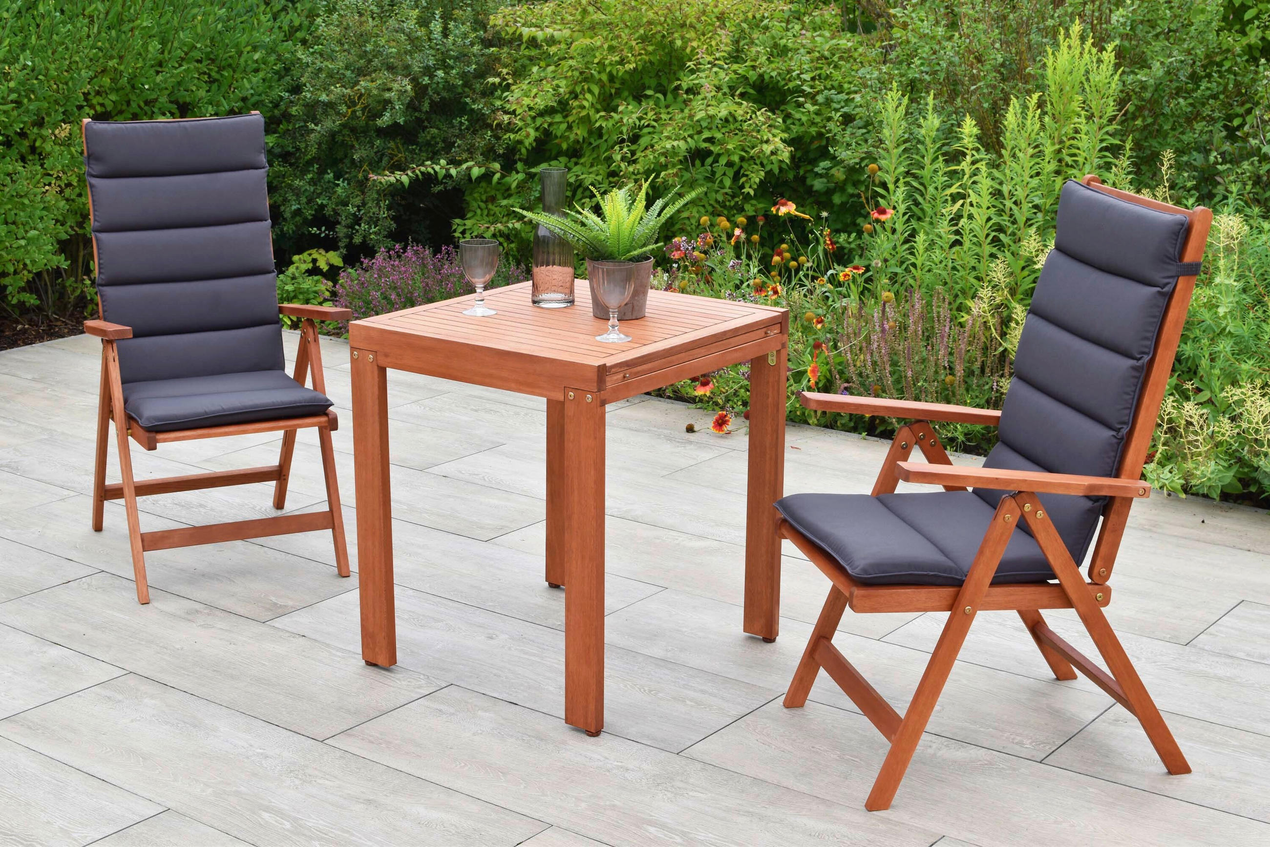 GARTENTISCHGRUPPE  - Eukalyptusholzfarben/Grau, KONVENTIONELL, Holz/Textil - Gardenson