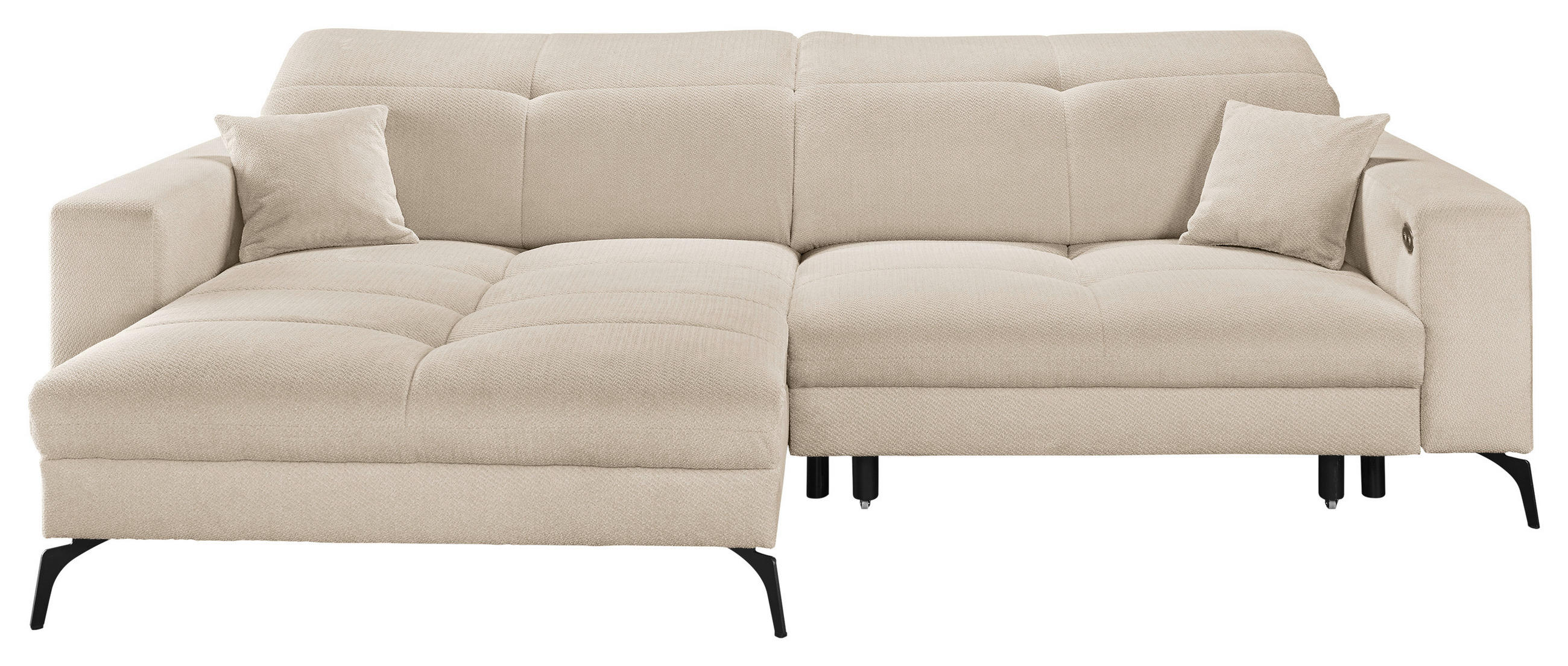 ECKSOFA Creme Webstoff Zierkissen, Rücken echt, Relaxfunktion, Kopfteilverstellung, Sitztiefenverstellung  - Creme/Schwarz, KONVENTIONELL, Textil/Metall (180/285cm) - SetOne by Musterring