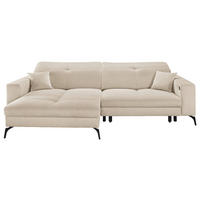 ECKSOFA Creme Webstoff Zierkissen, Rücken echt, Kopfteilverstellung, Sitztiefenverstellung, Relaxfunktion  - Creme/Schwarz, KONVENTIONELL, Textil/Metall (180/285cm) - SetOne by Musterring