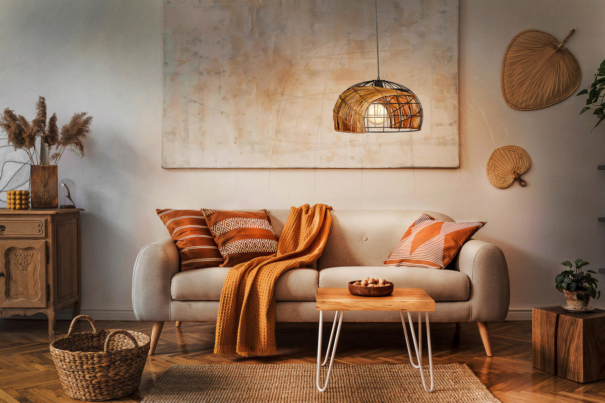 HÄNGELEUCHTE 40/150 cm  - Schwarz/Naturfarben, Natur, Naturmaterialien/Metall (40/150cm) - Globo