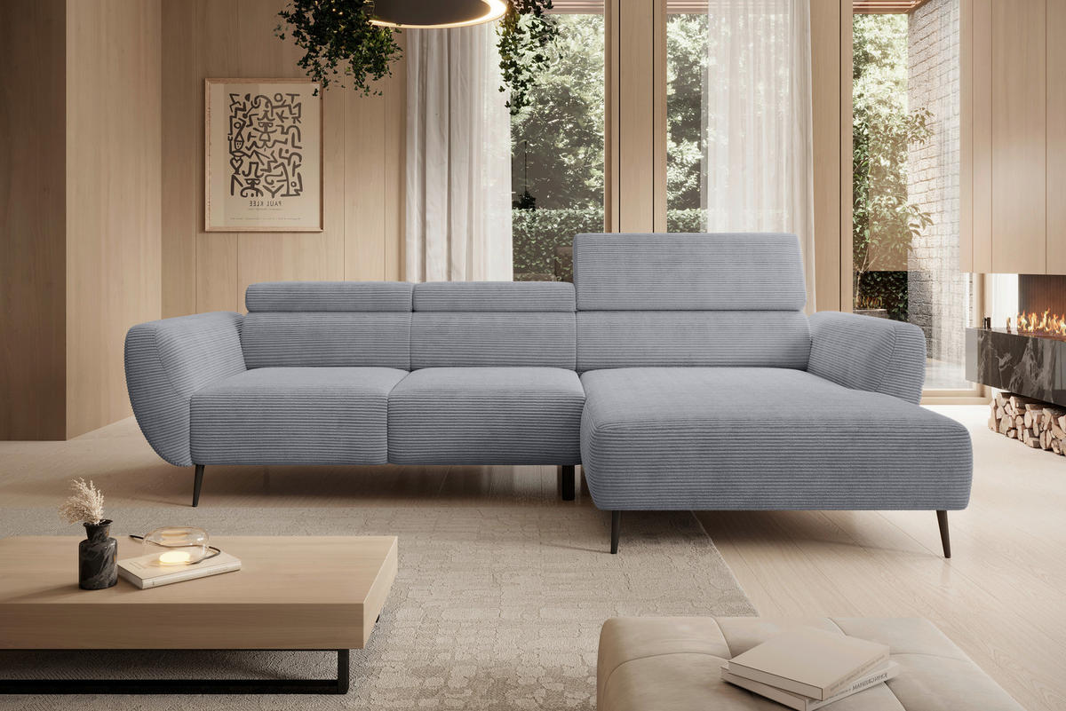 ECKSOFA in Cord Dunkelgrau  - Dunkelgrau/Schwarz, Konventionell, Textil/Metall (277/174cm) - Carryhome