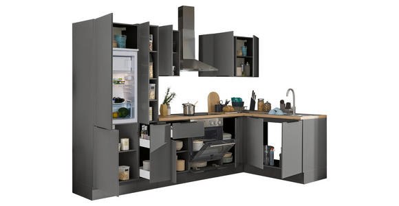 ECKKÜCHE 300/165 cm  in Graphitfarben  - Schwarz/Graphitfarben, Basics, Holzwerkstoff/Metall (300/165cm) - Xora