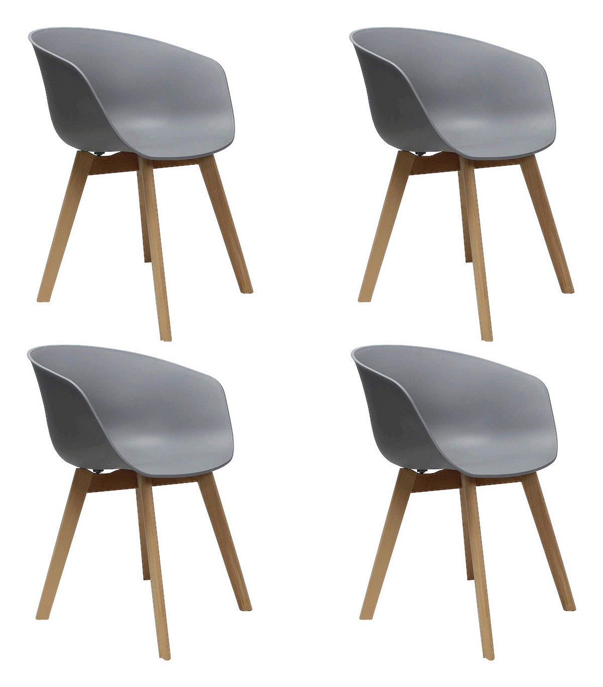 SADA ŽIDLÍ S PODRUČKAMI 4 kusy - šedá/přírodní barvy, Moderní, dřevo/plast (60/78,5/44cm) - MID.YOU