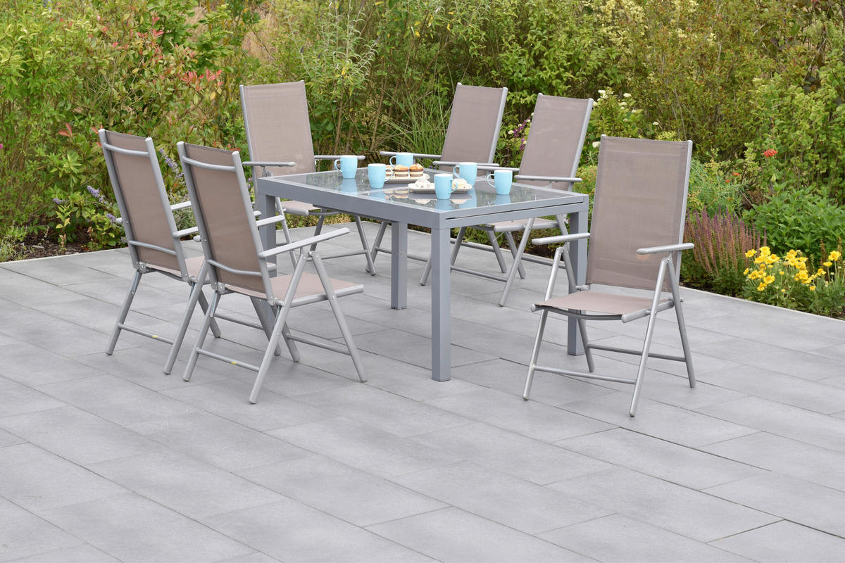 GARTENSET 7-teilig  - Taupe/Silberfarben, MODERN, Textil/Metall - Gardenson