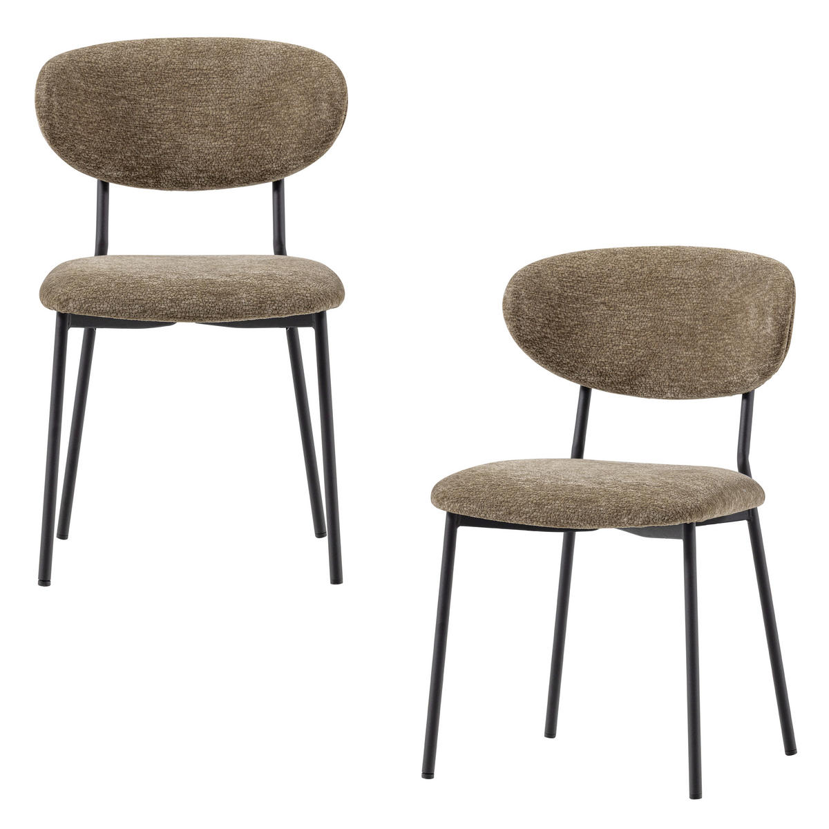 STUHL-SET 2 Stück  in Eisen Chenille  - Schwarz/Braun, MODERN, Textil/Metall (47/79/53cm) - Livetastic