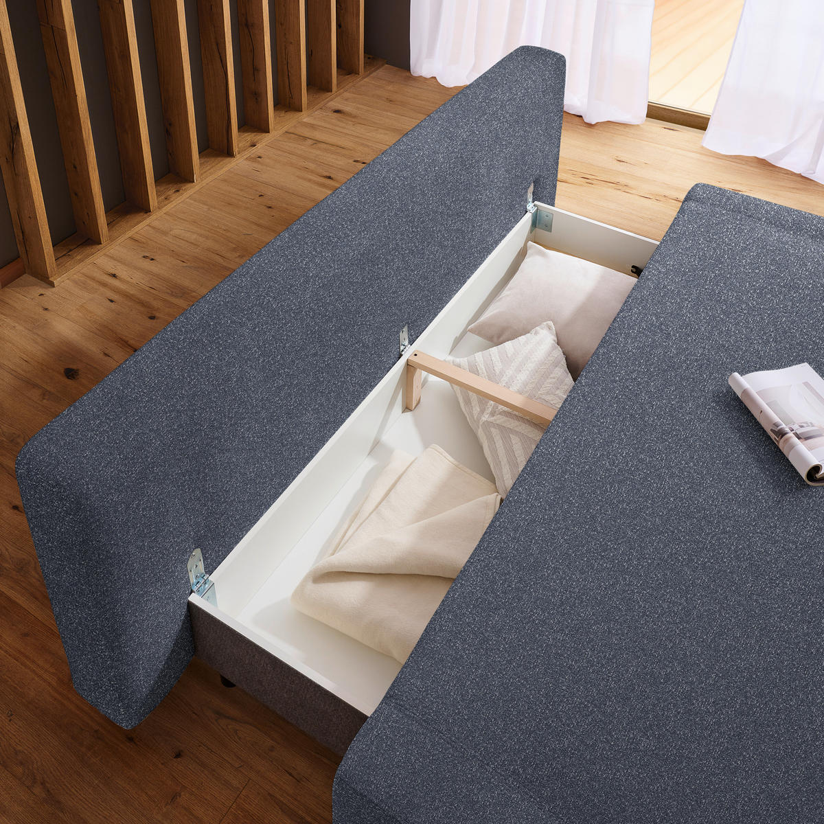 SCHLAFSOFA Bouclé Dunkelblau  - Naturfarben/Dunkelblau, Design, Holz/Textil (211/88/102cm) - Niels Andersson