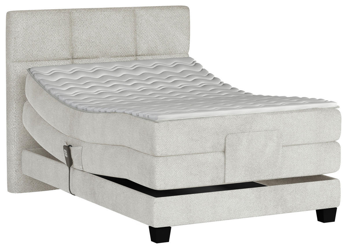 BOXSPRINGBETT 120/200 cm,  in Creme, Matratze, Topper, motorische Verstellbarkeit, Fernbedienung, H3 = fest  - Creme/Schwarz, KONVENTIONELL, Holz/Kunststoff (120/200cm) - Chameo