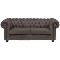 CHESTERFIELD-SOFA in Lederlook Graubraun  - Wengefarben/Graubraun, Lifestyle, Holz/Textil (206/76,5/96cm) - Landscape