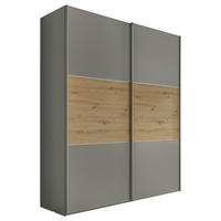 SCHWEBETÜRENSCHRANK in Hellgrau, Eiche Artisan  - Hellgrau/Alufarben, Holzwerkstoff/Metall (200/222/68cm) - Moderano