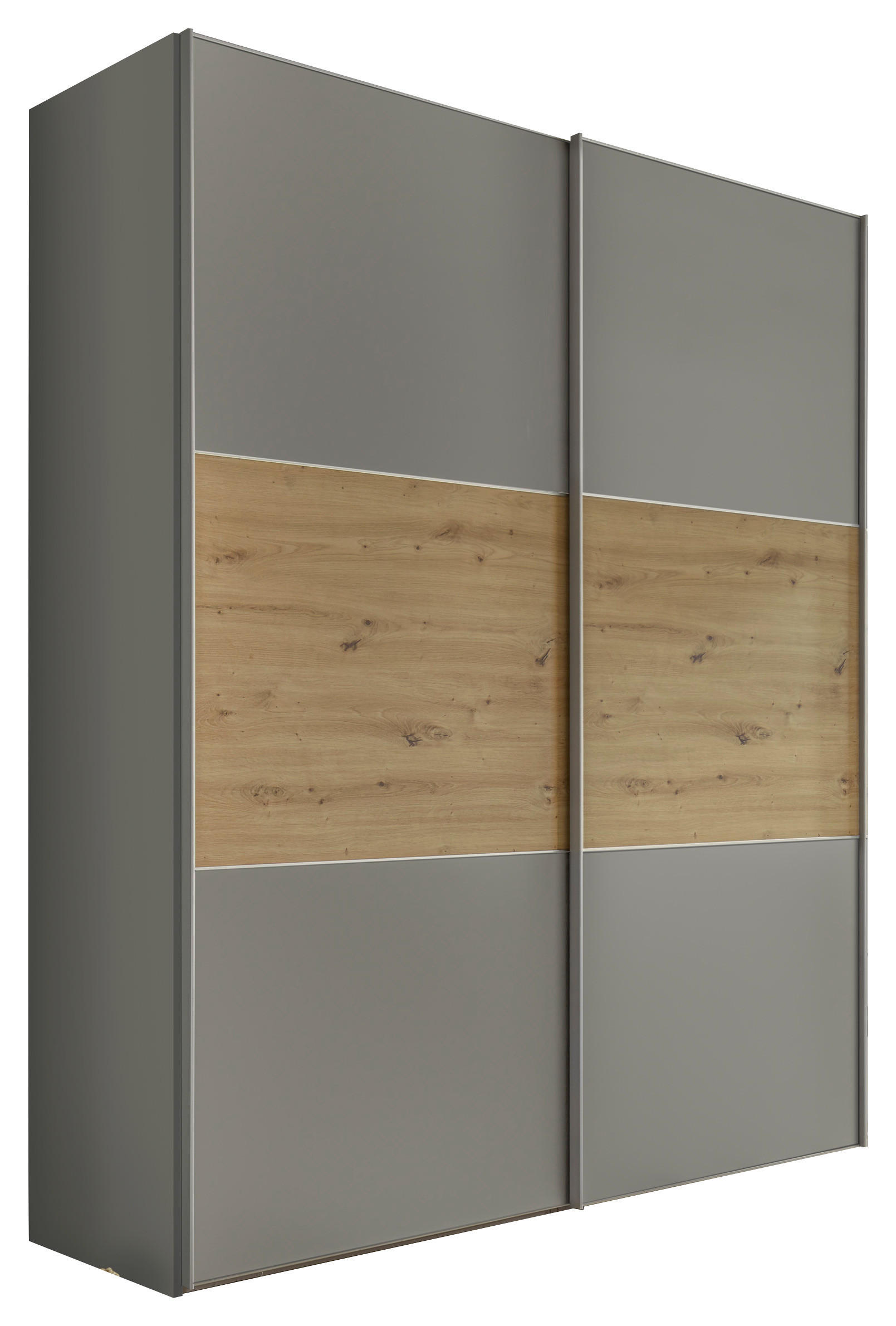 Moderano Schwebetürenschrank Hellgrau, Eiche Artisan 225x222x68 cm