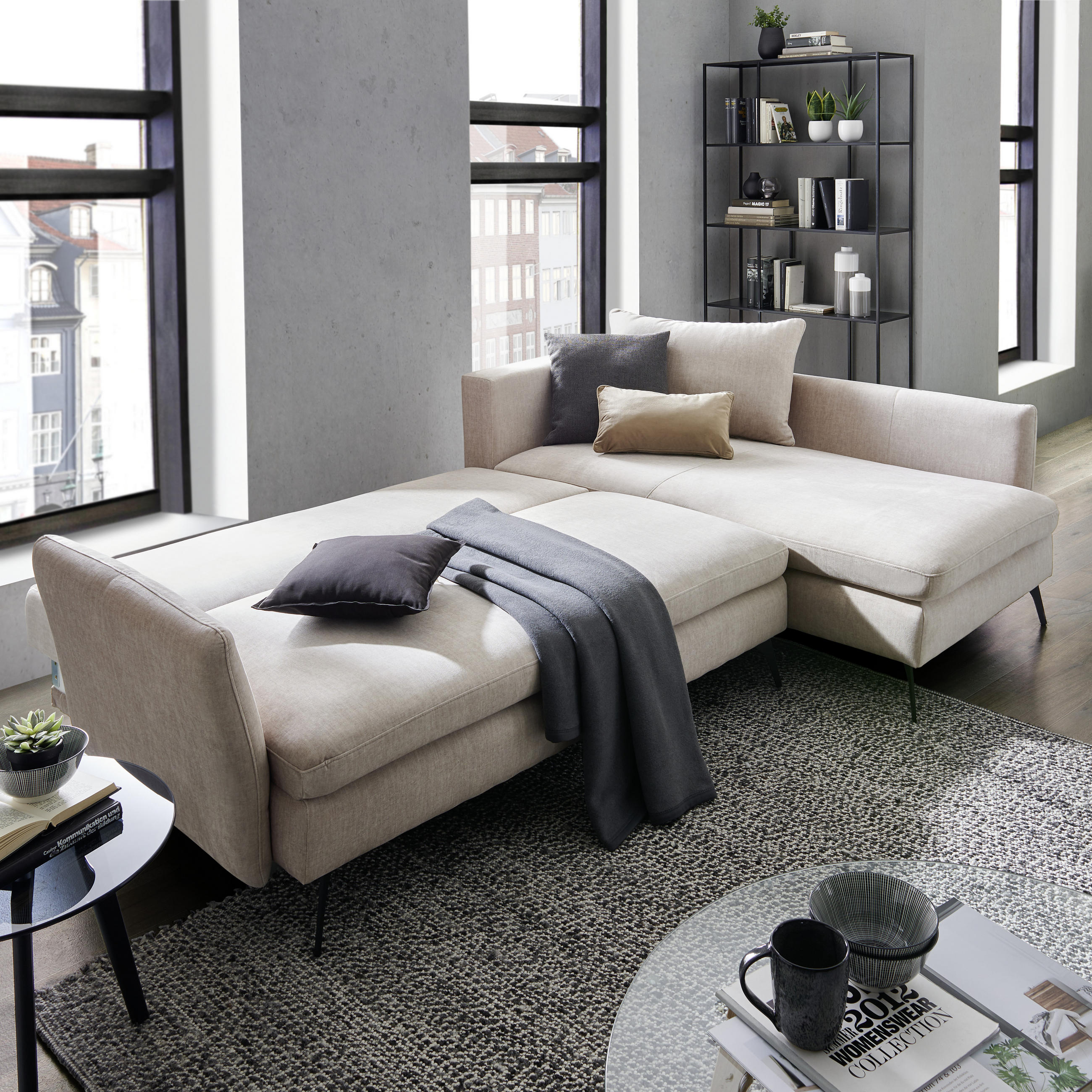 Thumbnail - Xxxl Ecksofa, Beige, Textil, 4-Sitzer, Füllung: Schaumstoff, Ottomane rechts, L-Form, 282x182 cm, Made in EU, Stoffauswa...