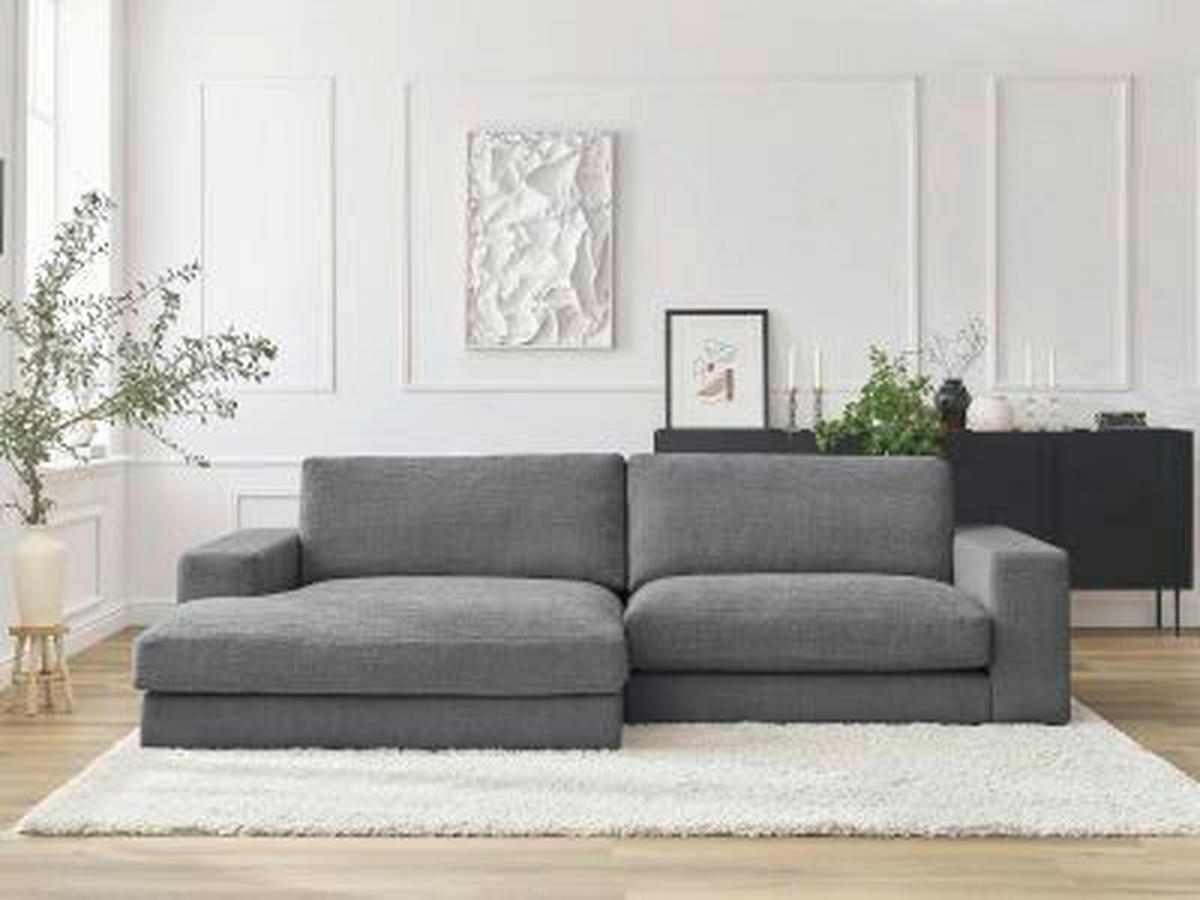 ECKSOFA Ottomane links  LEONARD  Dunkelgrau Struktur  - Dunkelgrau/Schwarz, MODERN, Kunststoff/Textil (159/274cm)