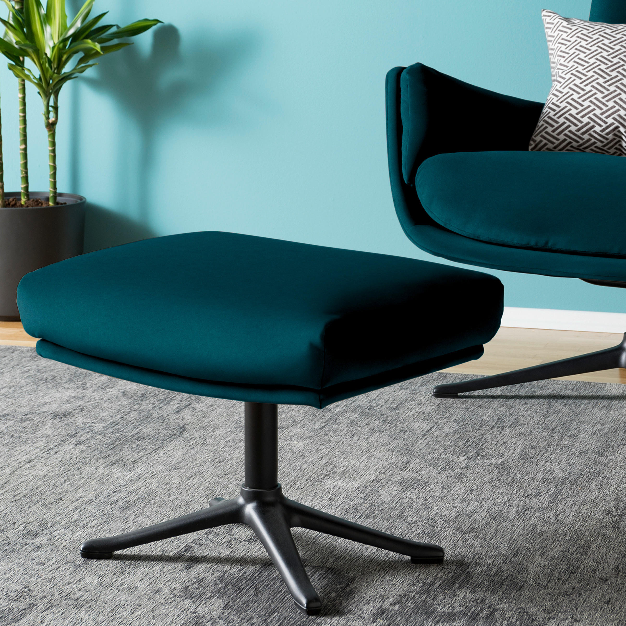HOCKER in Textil Petrol  - Petrol/Schwarz, Design, Textil/Metall (51/37/41cm) - home24