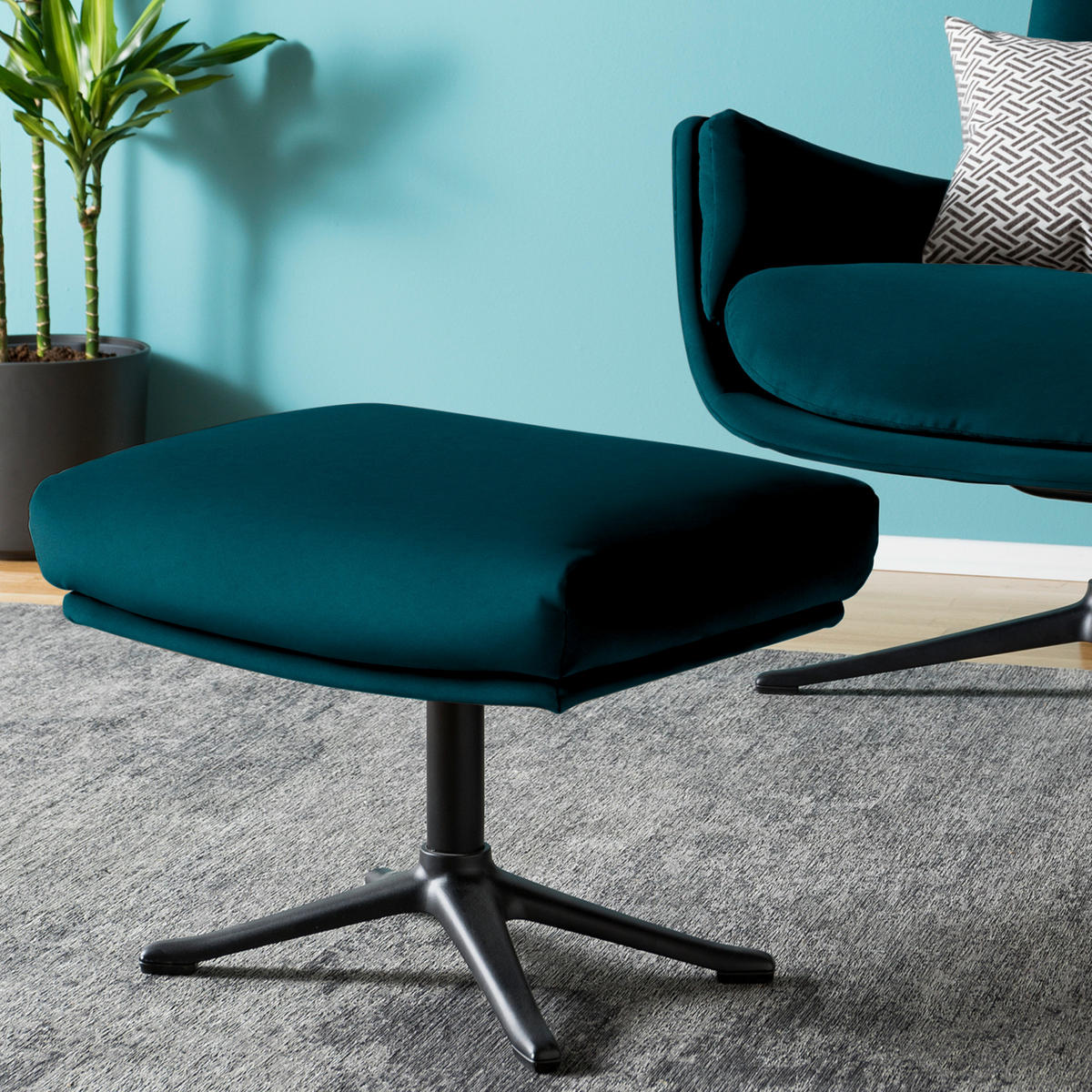HOCKER in Textil Petrol  - Petrol/Schwarz, Design, Textil/Metall (51/37/41cm) - home24