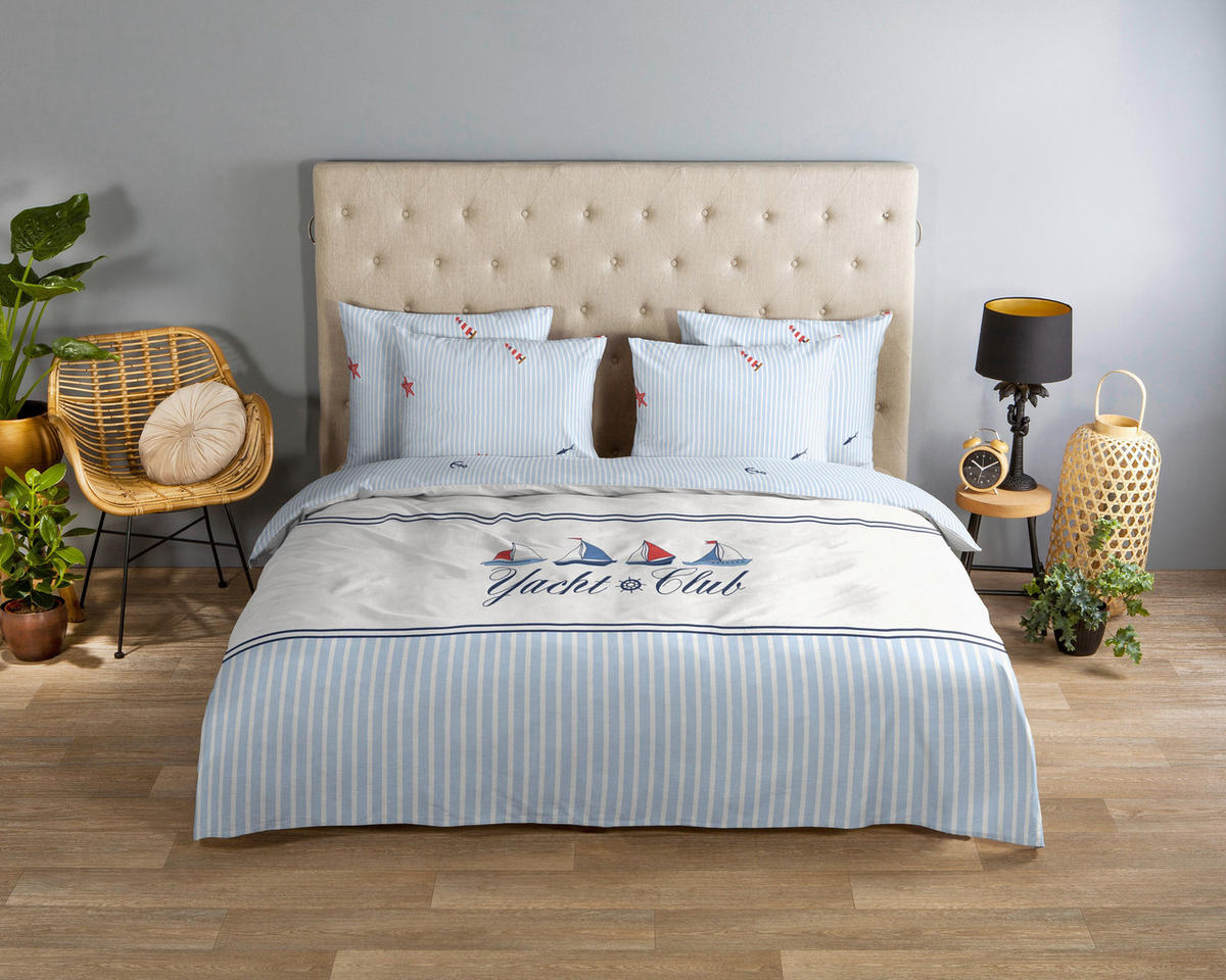 WENDEBETTWÄSCHE Good Morning Renforcé 140/200 cm  - Blau/Weiß, Basics, Textil (140/200cm)