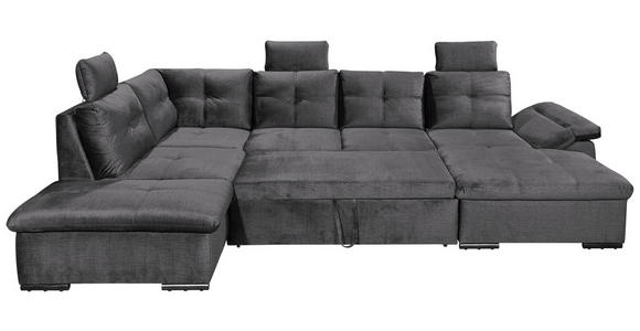 WOHNLANDSCHAFT in Mikrovelours Grau - Schwarz/Grau, KONVENTIONELL, Kunststoff/Textil (217/334/127cm) - Carryhome