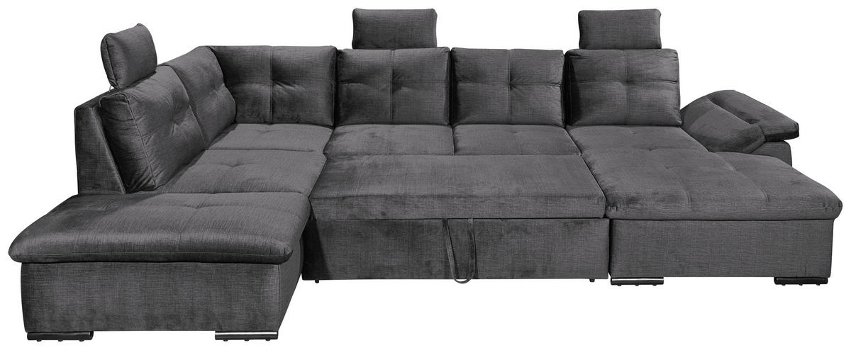 WOHNLANDSCHAFT in Mikrovelours Grau  - Schwarz/Grau, KONVENTIONELL, Kunststoff/Textil (217/334/127cm) - Carryhome