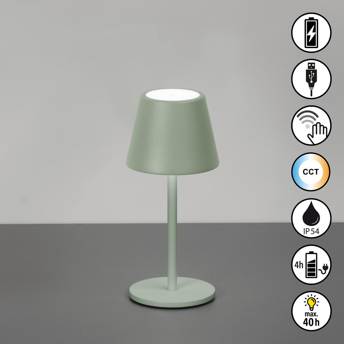 AKKU-TISCHLEUCHTE Salerno 8,5/20 cm  - Salbeigrün/Rostfarben, Design, Metall (8,5/20cm)