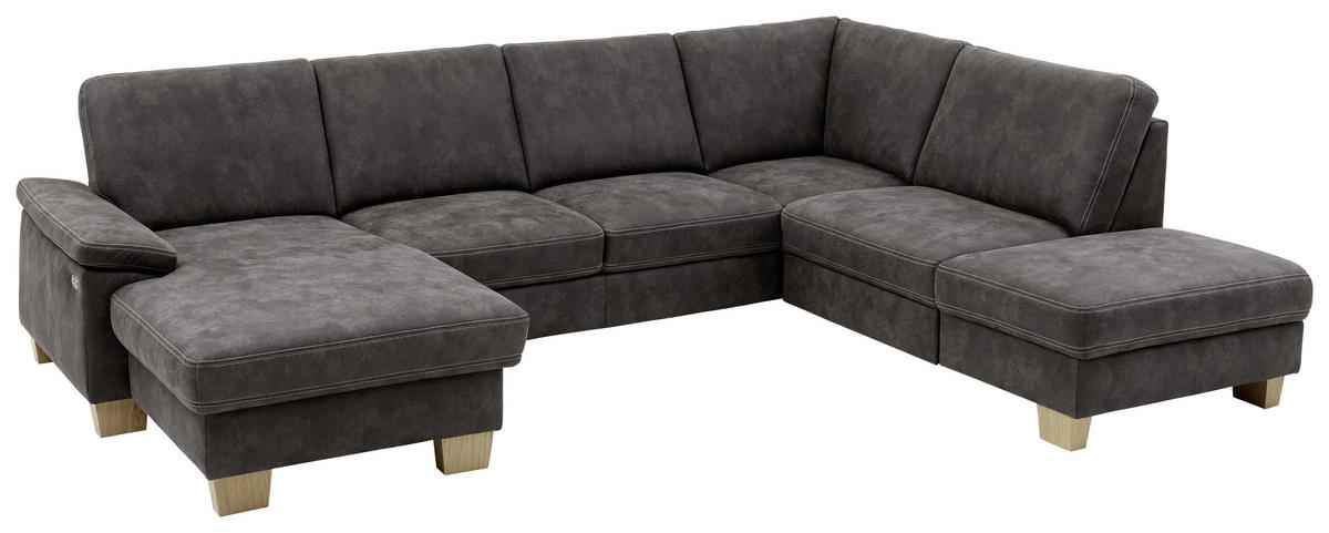 WOHNLANDSCHAFT Grau Mikrofaser  - Eichefarben/Beige, KONVENTIONELL, Holz/Textil (167/316/235cm) - Beldomo System