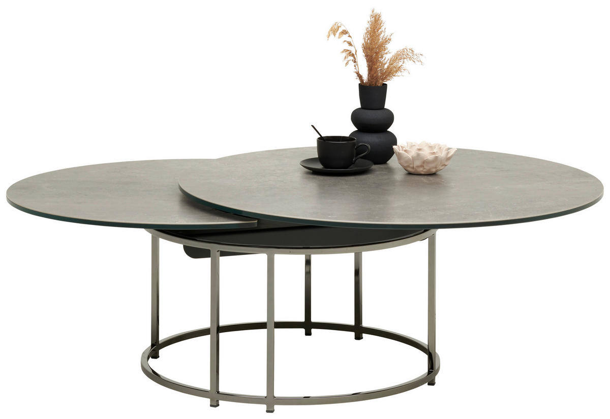 COUCHTISCH in Metall, Keramik 85-124/85/40 cm  - Schwarz/Grau, Design, Keramik/Metall (85-124/85/40cm) - Naos