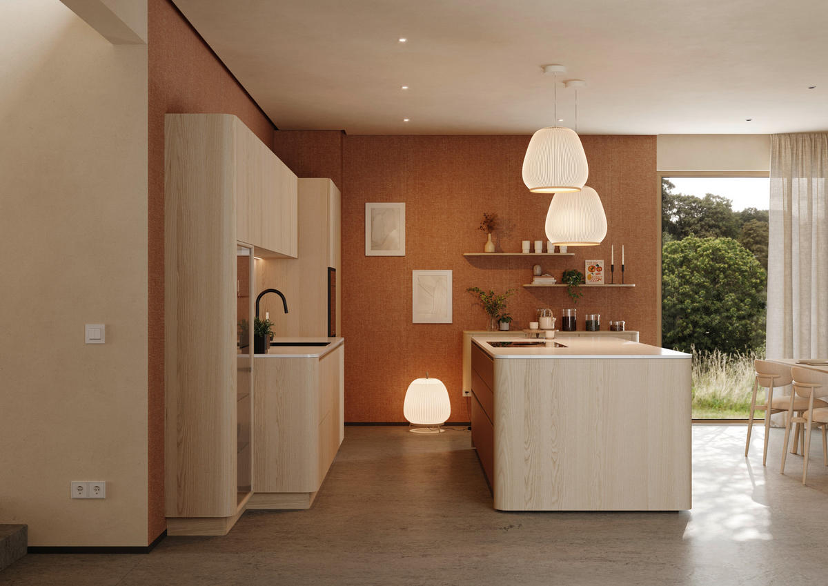 EINBAUKÜCHE   - Eschefarben, Basics, Holz - Walden