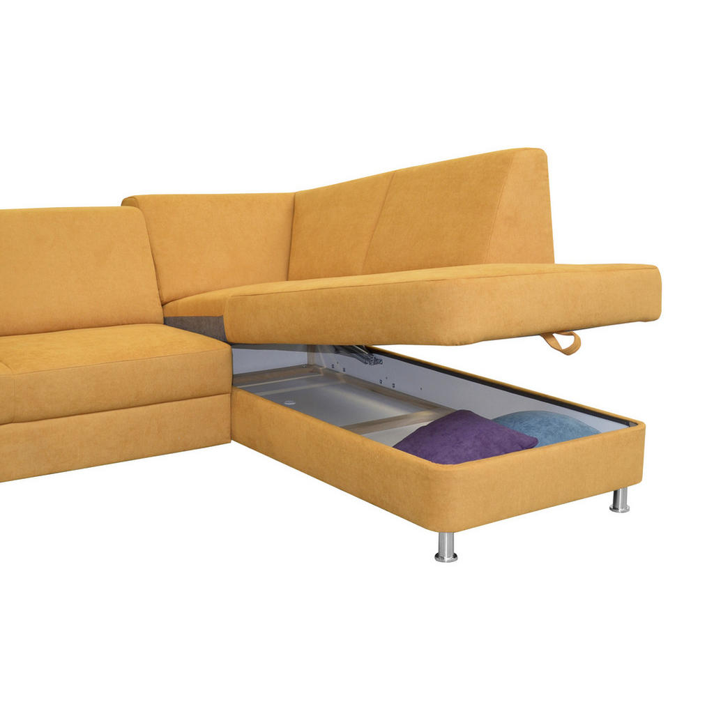 Thumbnail - Xora Ecksofa, Gelb, Textil, 4-Sitzer, Ottomane links, L-Form, 248x198 cm, Goldenes M, Typenauswahl, Bettkasten erhältlic...