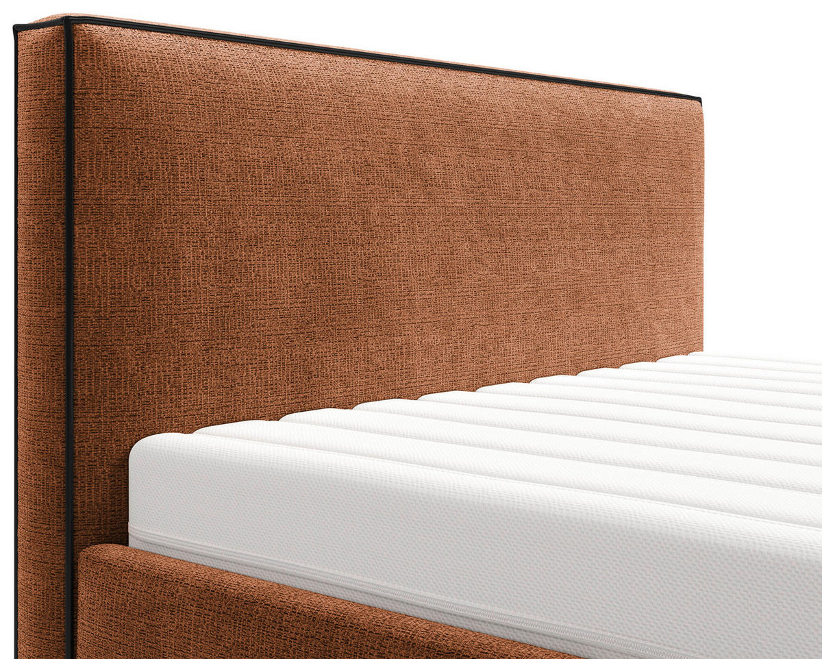 POLSTERBETT 180/200 cm,  in Rostfarben, gepolstertes Kopfteil, Lattenrost, Bettkasten,  - Rostfarben/Schwarz, MODERN, Holz/Holzwerkstoff (180/200cm) - MID.YOU