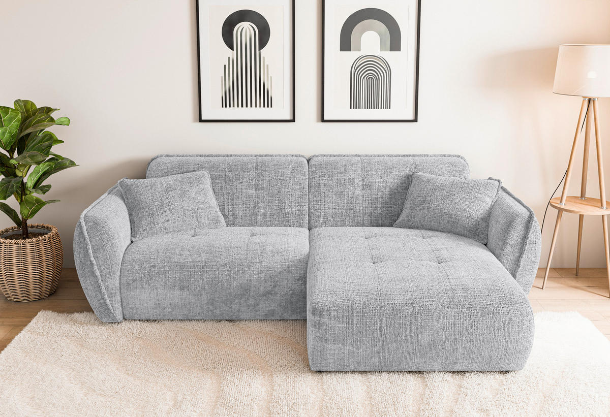 ECKSOFA Nelia Hellgrau Chenille  - Hellgrau/Schwarz, Design, Kunststoff/Textil (252/155cm) - P & B