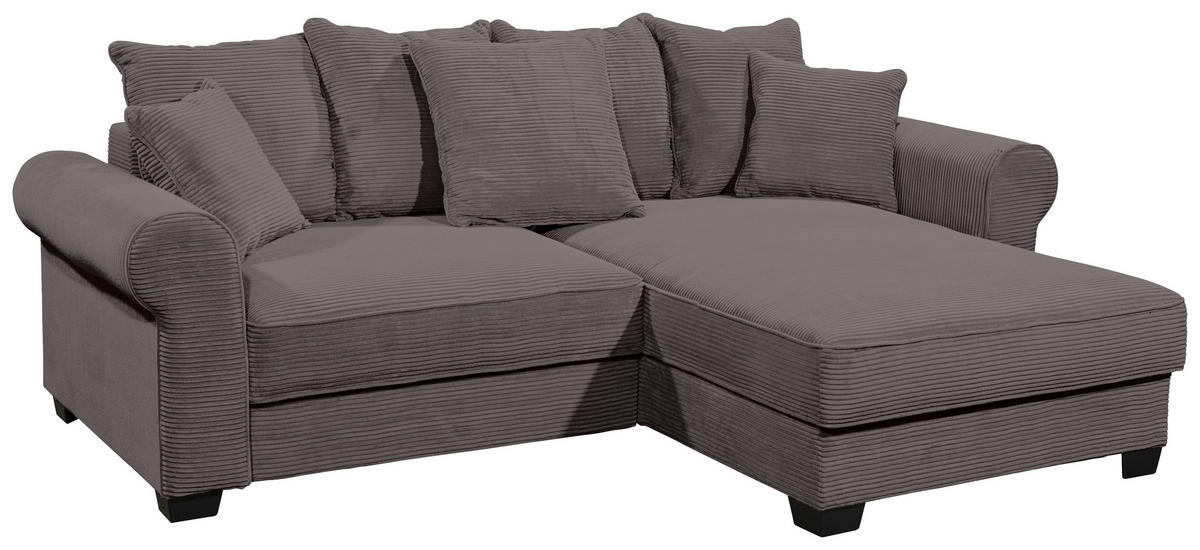 ECKSOFA in Cord Dunkelgrau  - Dunkelgrau/Schwarz, Konventionell, Kunststoff/Textil (255/185cm) - MID.YOU