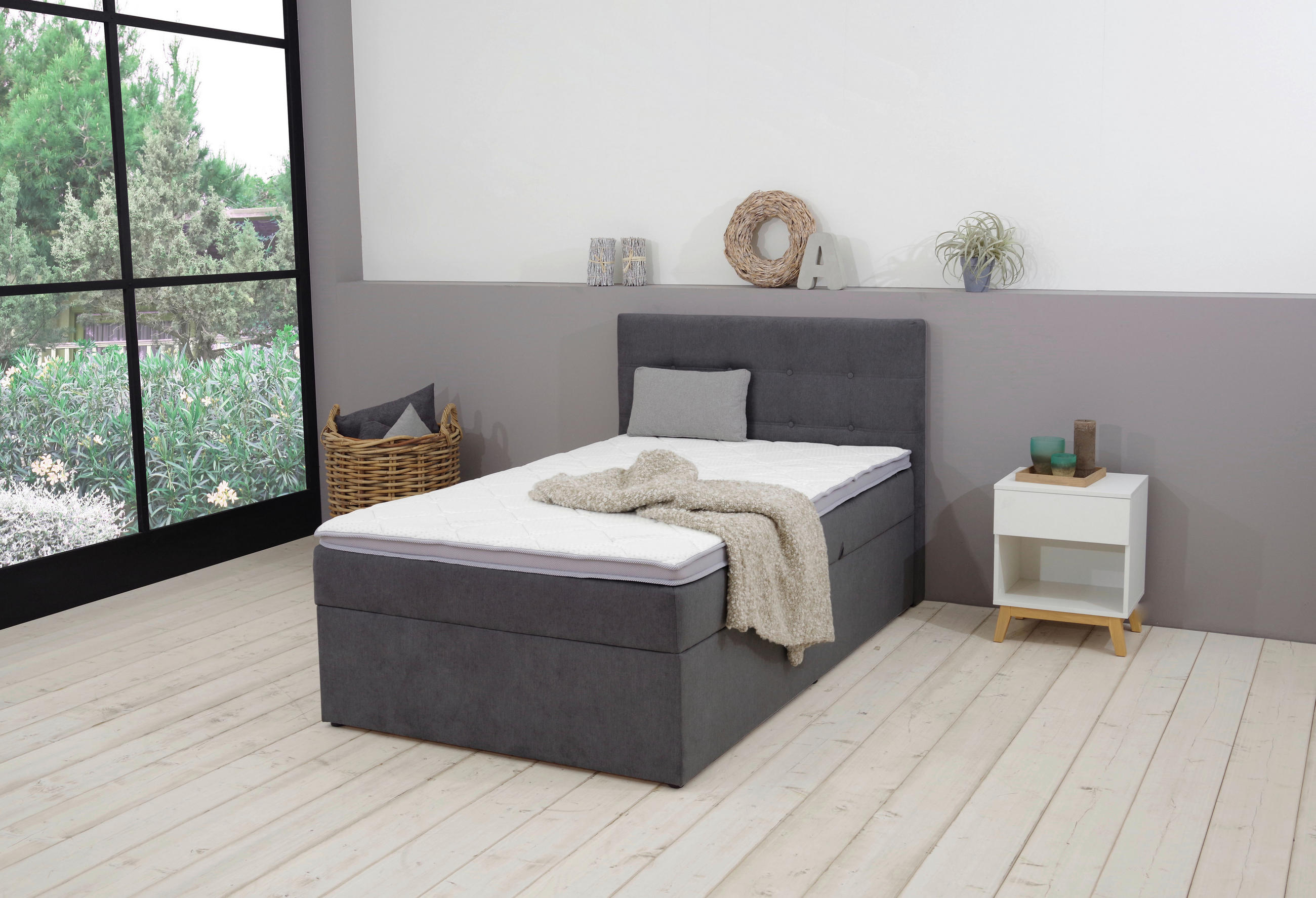 BOXBETT 100/200 cm  in Anthrazit  - Anthrazit/Schwarz, KONVENTIONELL, Kunststoff/Textil (100/200cm) - Carryhome