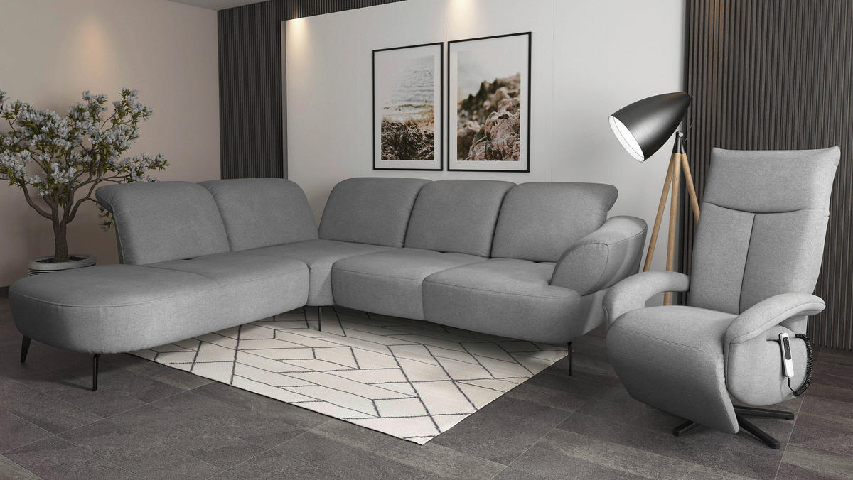 ECKSOFA in Mikrofaser Grau  - Schwarz/Grau, Modern, Textil/Metall (270/302cm) - Sit & More