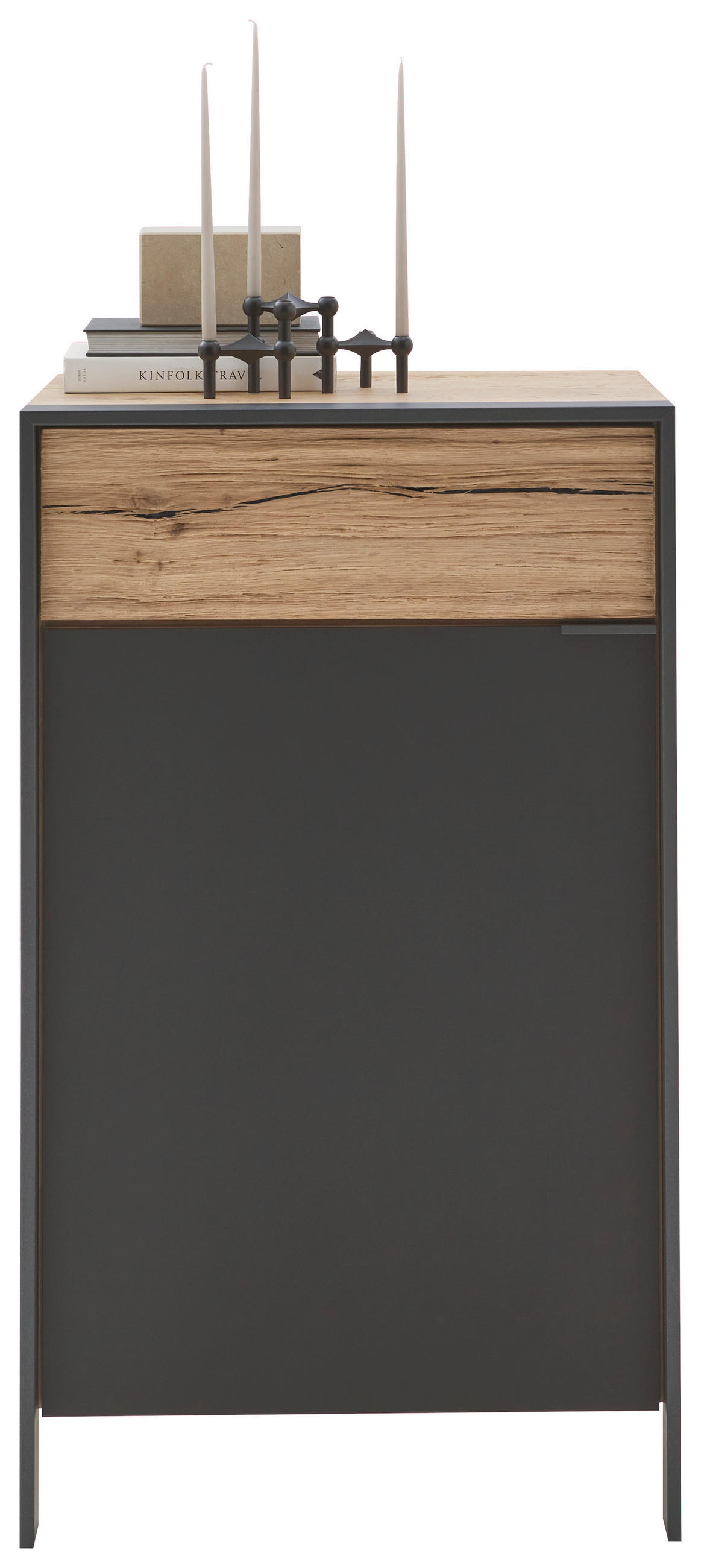 SCHUHSCHRANK 65/110,8/44,3 cm  - Eichefarben/Graphitfarben, Natur, Glas/Holz (65/110,8/44,3cm) - Valdera