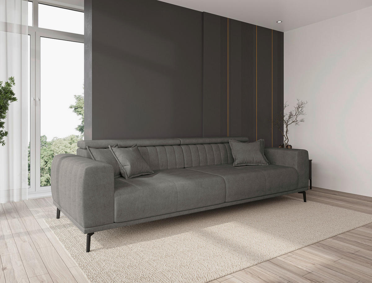 BIGSOFA Webstoff Dunkelgrau  - Dunkelgrau/Schwarz, KONVENTIONELL, Textil/Metall (280/80/110cm) - Carryhome